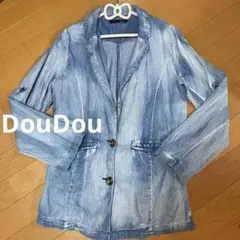 DOU DOU デニムシャツ風ジャケット　ロールアップおしゃれ　薄手Mのサムネイル
