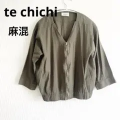 techichiテチチ★麻混カーキジャケット　麻混　フリーサイズ　リネン