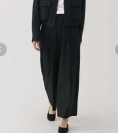 【無印良品】ストレッチ起毛　タックワイドパンツ　ブラック　S