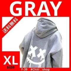 赤字値下げ　ラスト　F39　スマイリー［グレー］裏起毛　バックプリント 男女兼用