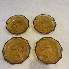 アンティーク　曽我ガラス　昭和レトロ　飴色　琥珀色　アンバー　ガラスの器　4枚