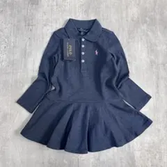 C408 新品 ラルフローレン ポロワンピース 3T 100 ネイビー 長袖