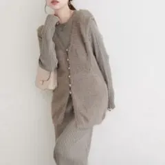 ラメフェザーニットベスト×リブワンピース