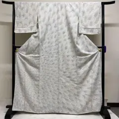 刺繍　菊花模様　くすみブルー　訪問着　着物　023t