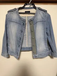 OZZレディース デニムジャケット スリムショート丈 ユーズド加工美品 