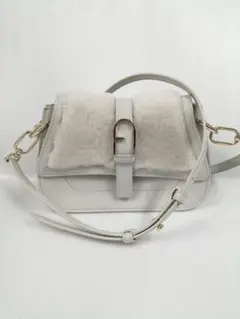 ホワイト　FLOW TOP MINI HANDLE レザーバッグ