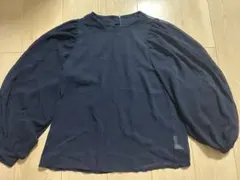 JUNOAH シアーブラウス ネイビー 長袖 M
