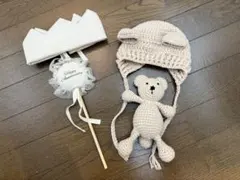 ベビー用ニット帽子 ぬいぐるみセット ニューボーンフォト 撮影 月齢フォト