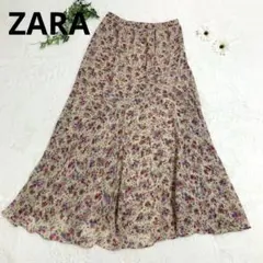 【ZARA】新品　未使用　ザラ　フレアロングスカート　花柄　ベージュ　M 裏地