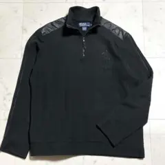 レア ポロラルフローレン プルオーバーハーフジップ 羊革切替 ビッグポニー刺繍