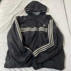 最終値下げ　adidas ナイロンジャケット 黒 グレー　刺繍ロゴ 90s L
