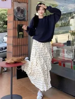 ドット柄 フリル スカートshein