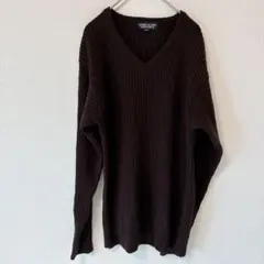 セーター　【Ｌ】　ニット　ダークブラウン Vネック　ロング　レディース　リブ　春