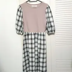 レイカズン　ピンク×チェック柄　ロングワンピース　レディース服　フリーサイズ