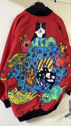 Dogtown スカジャン サテン ジャケット 赤鬼刺繍 裏地キルティング L