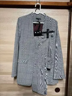 ノーカラージャケットセットアップスーツ グレーチェック