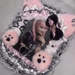 B8猫耳デコ硬質ケース♡デコトレカケース【ループ加工】ピンク黒ねこ耳