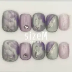 紫グレーの霧ニュアンス マグネット ショートスクエア ネイルチップ