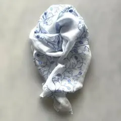 スカーフ ストール 刺繍 麻混（リネン混）水色