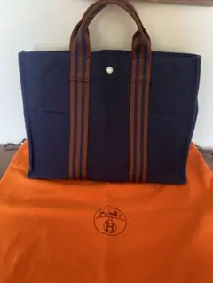 エルメス　フールトゥ　MM キャンバストートバッグ　ネイビー　保存袋付き
