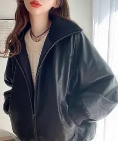 リブタートルフェイクレザージャケット