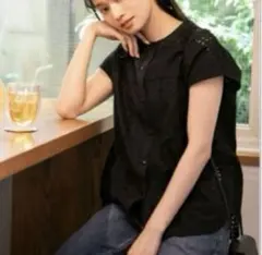 アーバンリサーチサニーレーベル　バンドカラーコットンレースシャツ