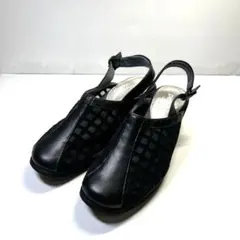 極美品✨アシックス ペダラ バックストラップ レザー パンプス 黒 24cm