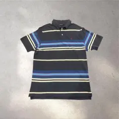 NAUTICA ノーティカ マルチボーダー ポロシャツ L 刺繍ロゴ 紺　古着のサムネイル