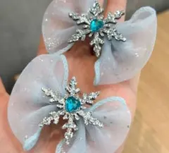 【新品】ヘアクリップ 2個セット 雪の結晶 ブルー リボン プリンセス キッズ