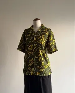 希少 90s チャイナボタン シルクシャツ 総柄 古着 一点物 Mサイズ 