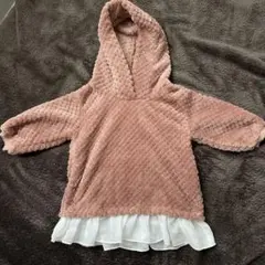 もこもこパーカー ピンク 裾フリル かわいい