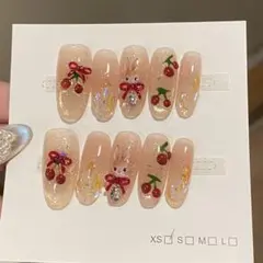 マグネットキラキラ　ラビットストーンチェリーウサギ ネイルチップ 10個入りXS