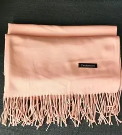 【美品】カシミヤピンク ストール マフラー フリンジ付き 柔らか上質