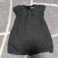 BeBe　べべ　千鳥格子柄　コクーンワンピース　100　ウール　ブラック　グレー