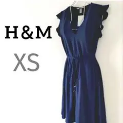 新品タグ付き♫H＆Mエイチアンドエム Vネックワンピース　ネイビーXSのサムネイル