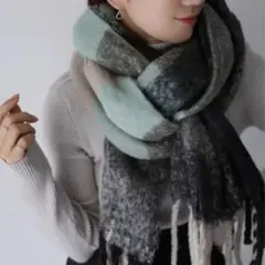 Riberry チェック柄マフラー フリンジチェックマフラー