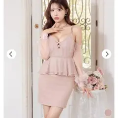 dazzy store L キャバドレス　ピンク　長袖　タイトドレス　ペプラム