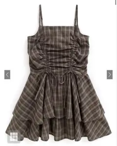 grlチェック柄ドロストリボンミニワンピース