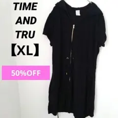 ✨セール中✨TIME AND TRU【XL】黒 フード付パーカー 大きめサイズ