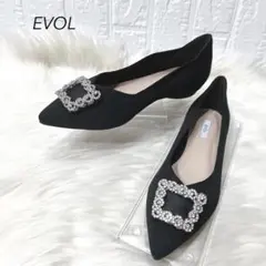 新品 EVOL イーボル ビジュー バックル ニット パンプス ブラック 23