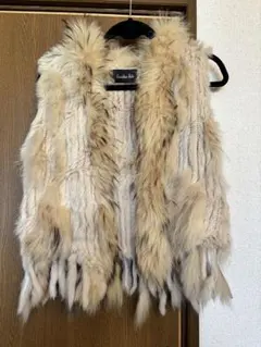 リアルファー ベスト／ラクーン×ラビット／フェザーデザイン