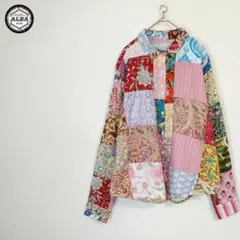 スカラー ScoLar 153687：チェックと総柄のアシメパッチワークシャツ