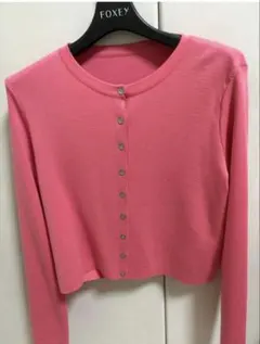 美品♡FOXEY 掲載 ロング フーディ カーディガン 40 ピンク フォクシー