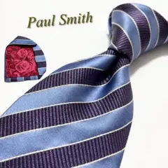 【美品】ポールスミス ネクタイ レジメンタルストライプ柄 裏地花柄 薔薇 シルク