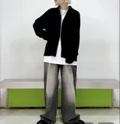 ジーナシス☆タックデニムワイドパンツ　ブラック