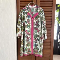 BENETTON 総柄シャツ M ピンク レトロ ヴィンテージ ベネトン大サイズのサムネイル