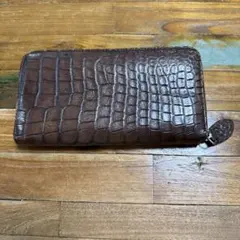 クロコ　型押し　長財布　大容量　ヴィンテージ　ブラウン