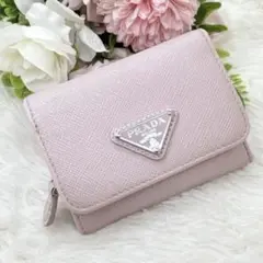 PRADA 三つ折り財布 三角ロゴ サフィアーノ コンパクウォレット ピンク