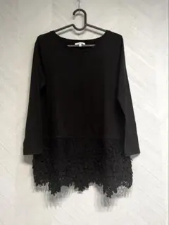 GLOBAL WORK ブラック レース付き長袖Tシャツ M