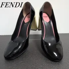 フェンディ　パンプス　FENDI　ミュール　黒　ブラック　エナメル　光沢